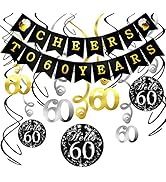 60th Birthday Decorations Kit- Konsait Cheers to 60 Years Banner Swallowtail Bunting Garland Spar...