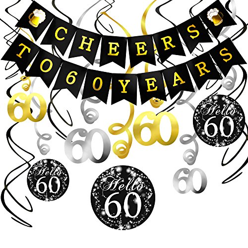 60th Birthday Decorations Kit- Konsait Cheers to 60 Years Banner Swallowtail Bunting Garl