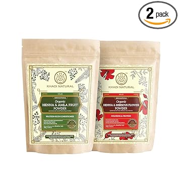 KHADI NATURAL Organic Powder Pack of 2 (Henna & Amla + Henna & Hibiscus) (Net Qt. 2x100) 200gm