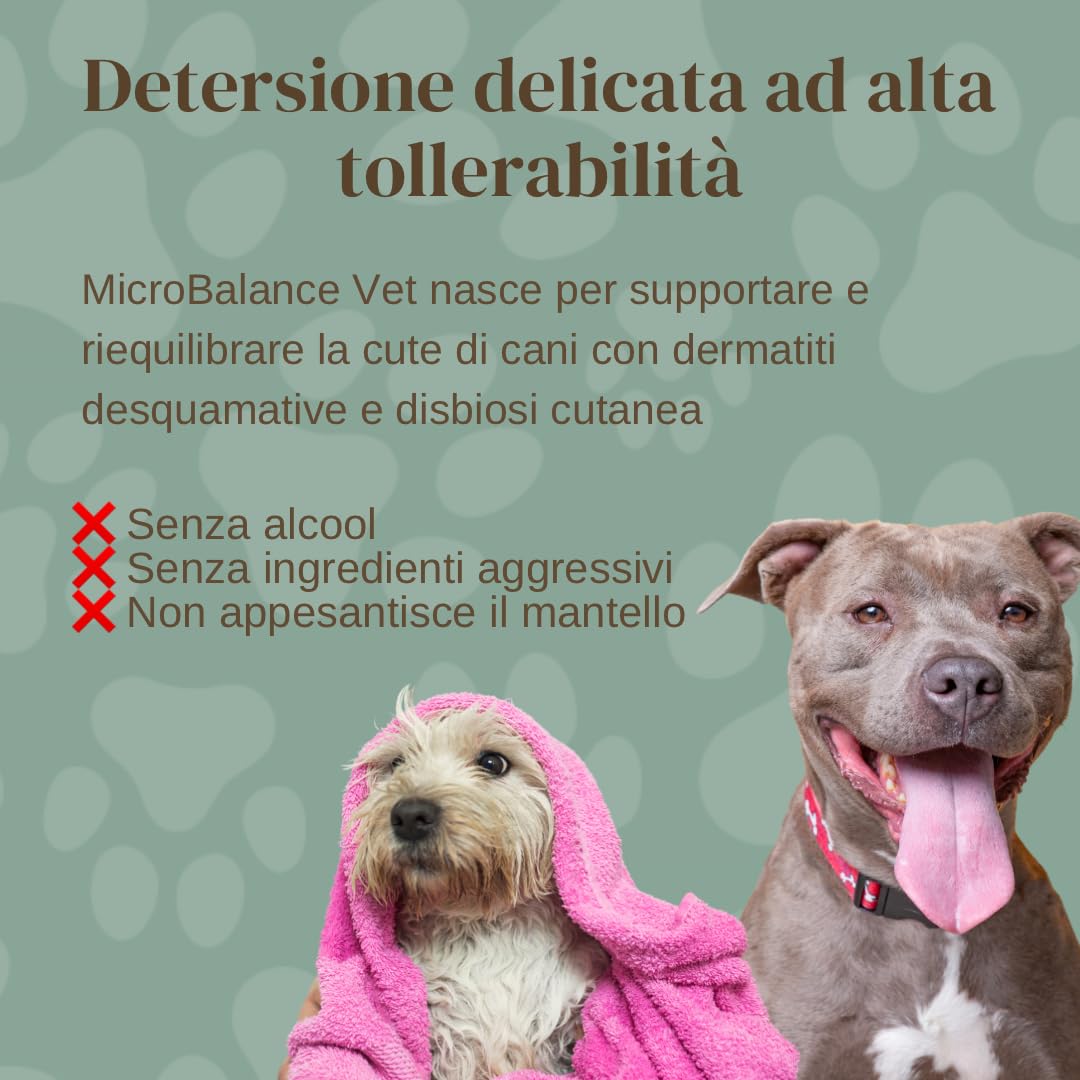 MicroBalance Vet - Shampoo per Cani con Dermatite Desquamativa - Per Cute con Sovrainfezione, Prurito e Cattivo Odore - Senza Alcol, Clorexidina, SLS/SLES e Siliconi - Per Tutte le Razze - 250ml