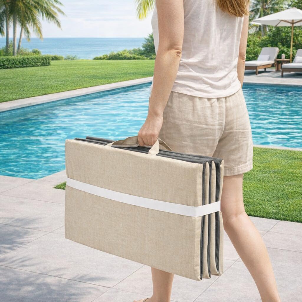 Home Tresor Cuscino Materassino per Sdraio Lettino Prendisole Spiaggia Giardino Imbottito Pieghevole da Esterno con 2 Maniglie Resistente alla SABBIA e all'Acqua IMPERMEABILE Antiumidità - Dove