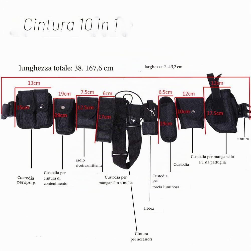 Lsgoodcare, cintura di sicurezza multifunzione, militare, tattica militare, 10 in 1, in nylon 600D, regolabile, attrezzature modulari regolabili, per forze dell'ordine