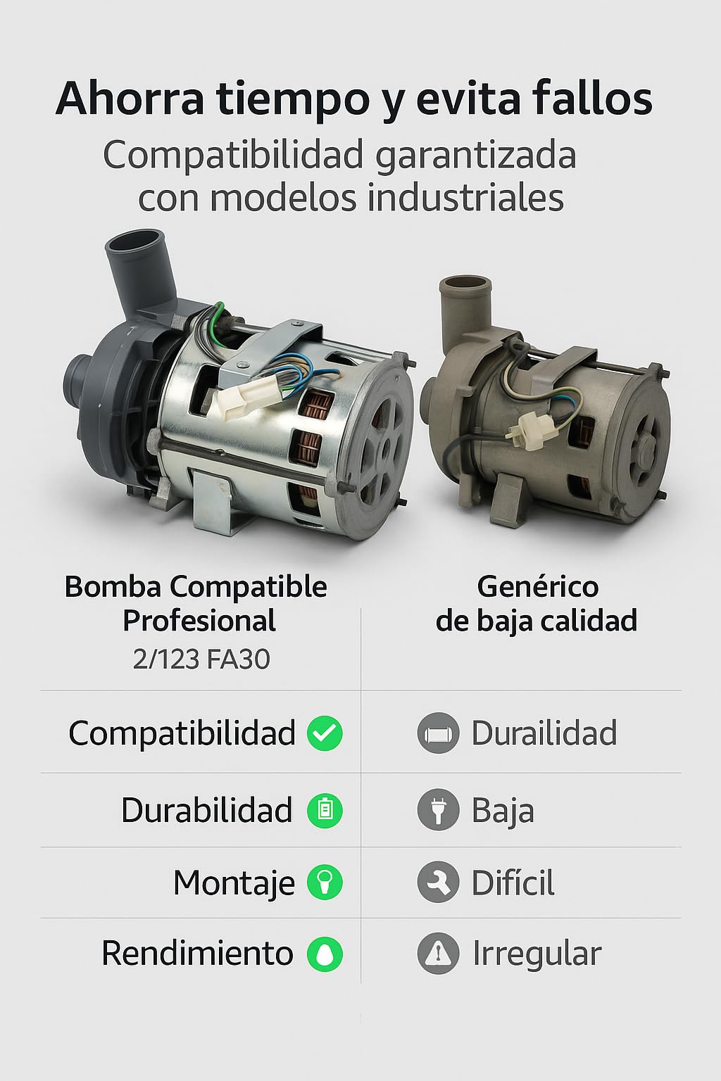 RO Linea Blanca ® Bomba Lavado Lavavajillas Industrial 220V 50Hz 590W 10uF Entrada 38mm Salida 38mm Rotacion Derecha Recambio Profesional Compatible Con Fagor Elframo Komel Azkoyen Futurmat Emmepi