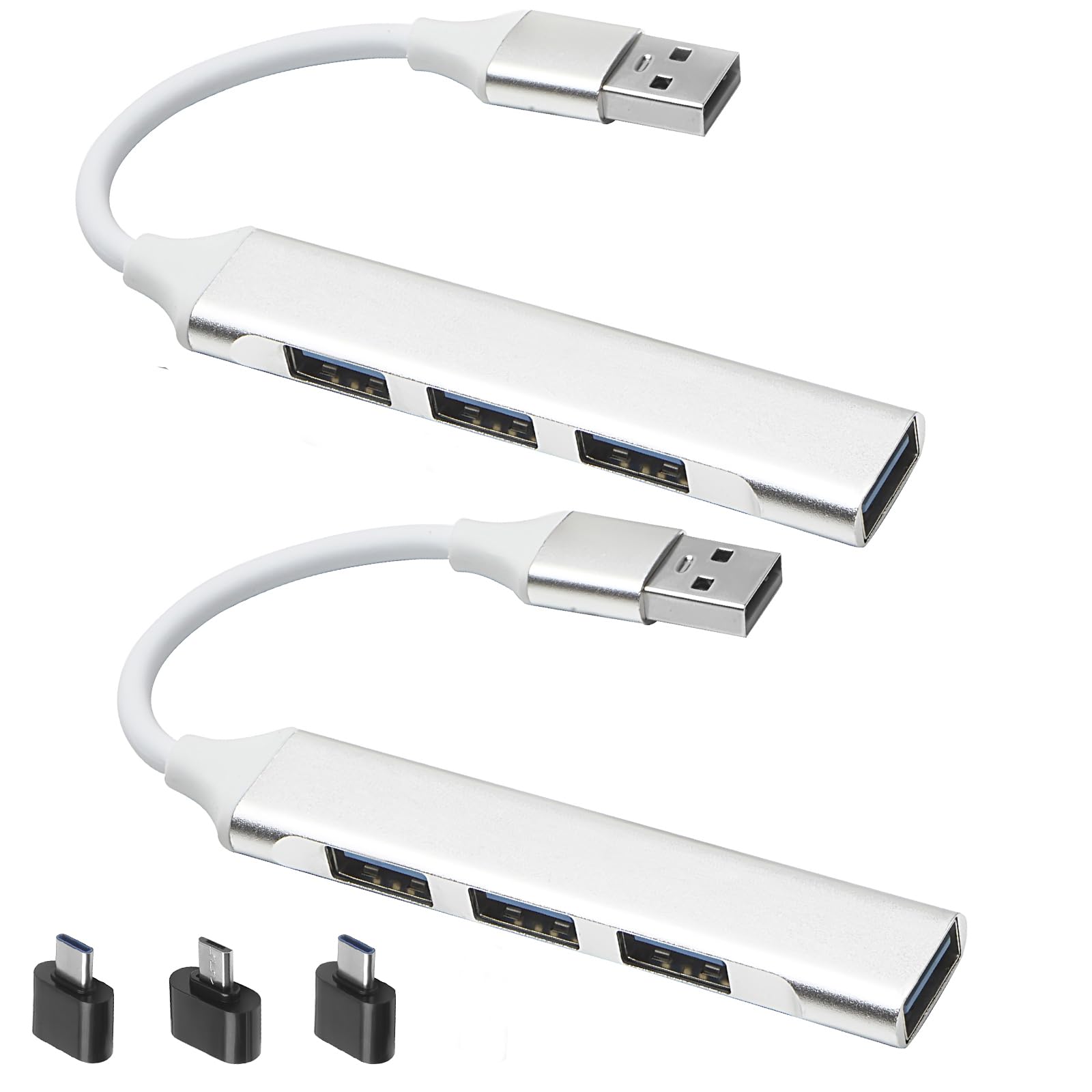 Hub USB 3.0, répartiteur USB A à 4 ports ultra fin pour souris, clavier, clé USB, disque U, imprimante, compatible avec ordinateur portable, PC de bureau, Xbox, PS5, et plus encore, avec un adaptateur