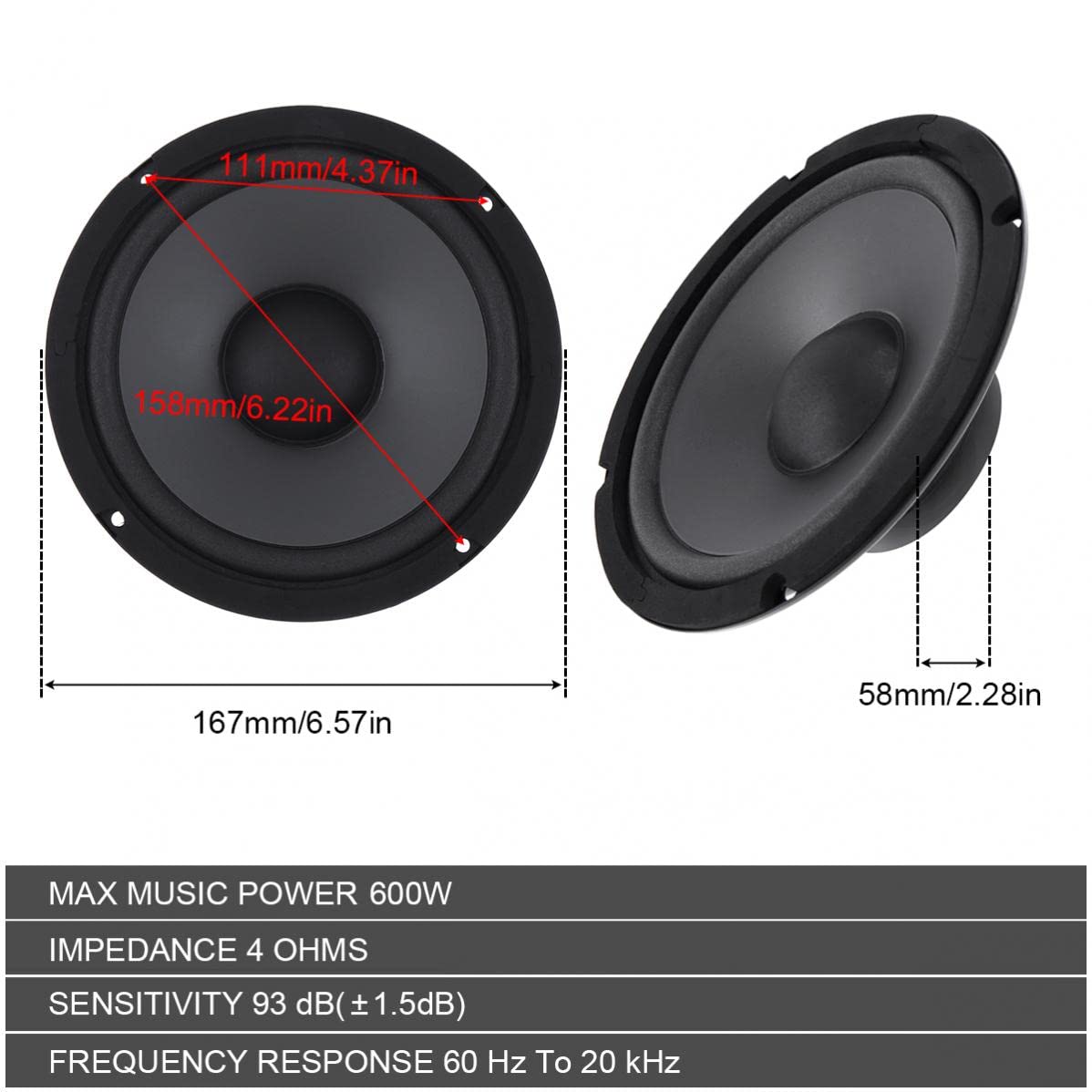 Amazon.co.jp: 1pc 6.インチ600W 2ウェイカーHIFI同軸スピーカー車の