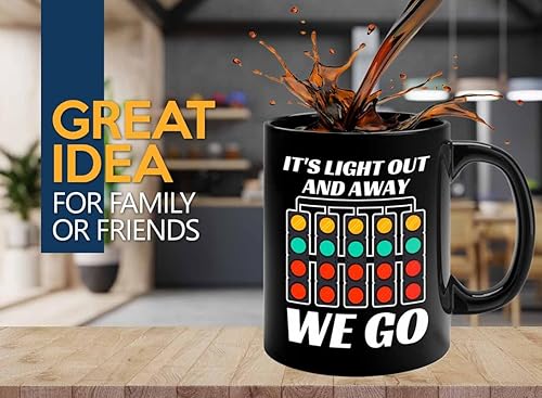 Taza de café Racer de 11 onzas, color negro, con texto en inglés "It's Light Out", Fuel Speed Racer Car Guys Circuit Automotriz Racing Boy Regalos