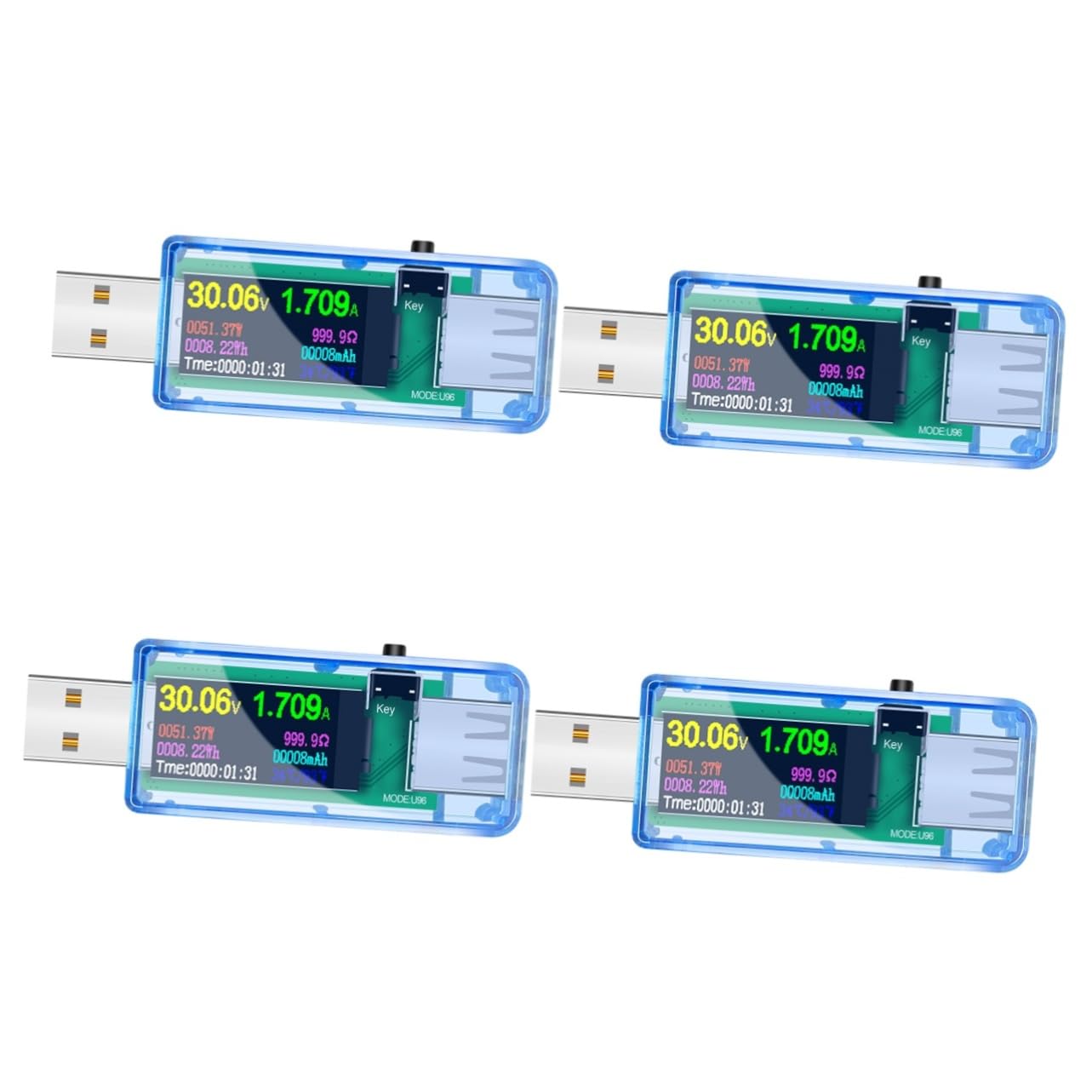 UKCOCO 4piezas Probador De Tensión Usb Pantalla Lcd Colorida Medidor De Voltaje y Amperios Para Comprobación De Circuitos y Consumo De Energía