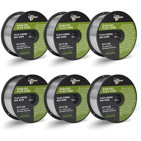 haxiaoer Flux Core Welding Wire Set .030'', .035'' E71T-GS Gasless Mild Steel for Reduced Splatter,6 Packs Mig Wire Totaling 12 LB for All Position Arc Welding and Outdoor Use Cover