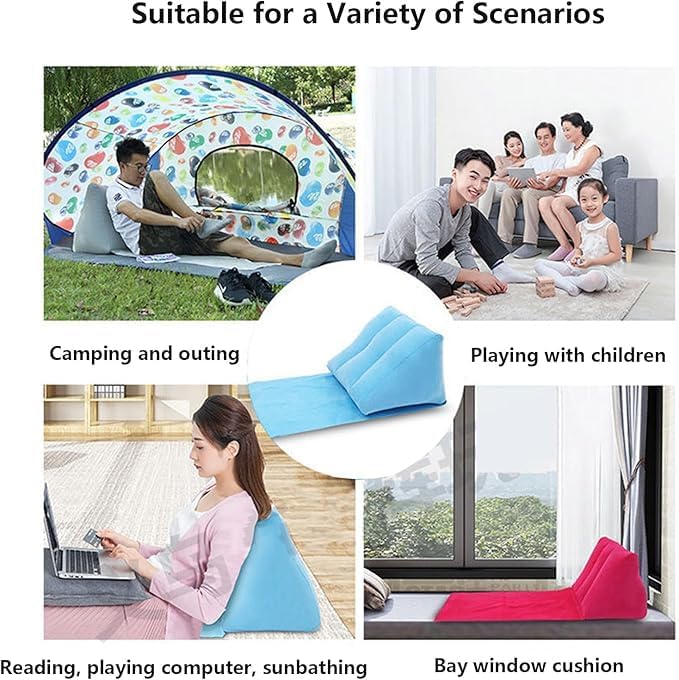 Luteti 1 Pcs Inflatable Beach Mat Lounge Chair,Flocking Camping Leisure Lounger Back Pillow - Portable Beach Reclining Lounger for Lawn Outdoors Camping Picnic Travel (Sky Blue) 2