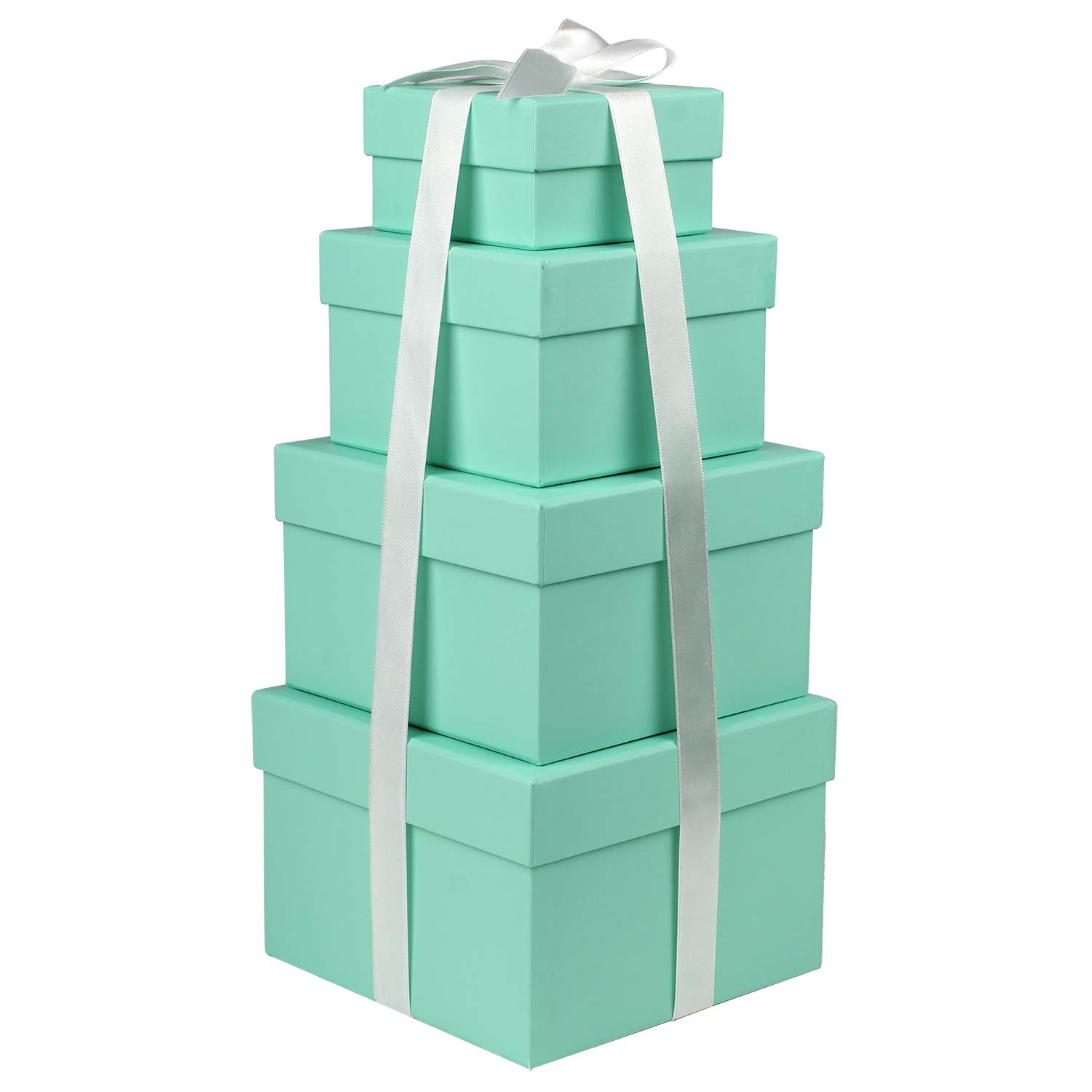 Briful Gift Box with Lid Square Paper Jewelry Gift Boxes Small Storage Box, Set of 4 Assorted Sizes, Suitable for Gifts, Bridesmaids, Crafting, Toys, Gift Packaging Box - Cyan