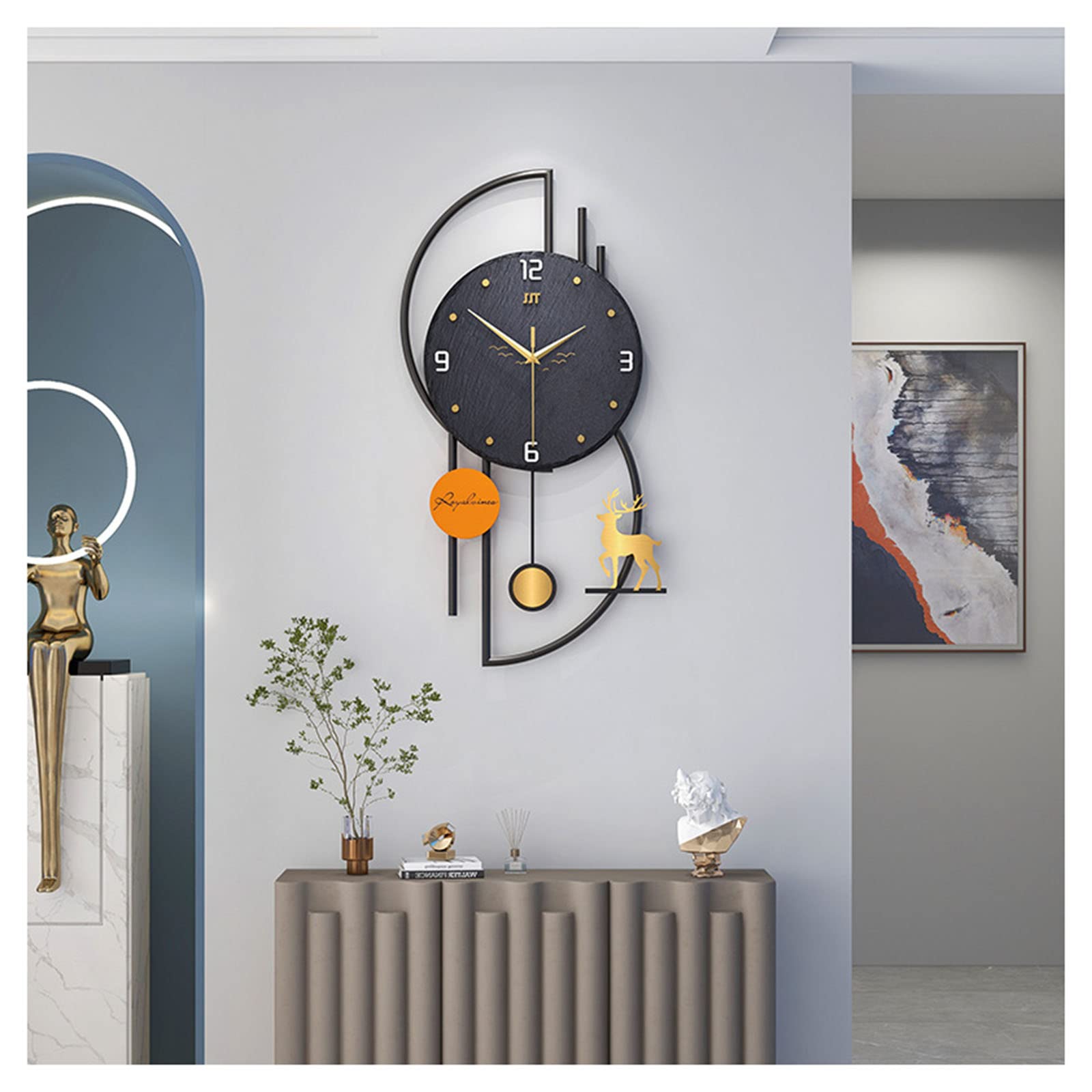 Wandklok voor woonkamerinrichting, moderne metalen kunst grote wandklok, stil niet-tikkend, geschikt voor slaapkamer, kantoor, eetkamerdecoratie, 150 cm B