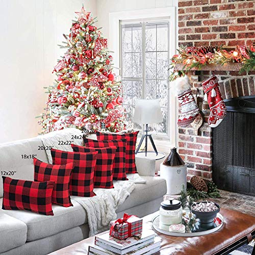 4Th Emotion Set Of 2 Christmas Buffalo Check Plaid Throw Pillow Covers Cushion Case Polyester For Farmhouse Home Decor Red And Black, 18 X 18 Inches #TOP4