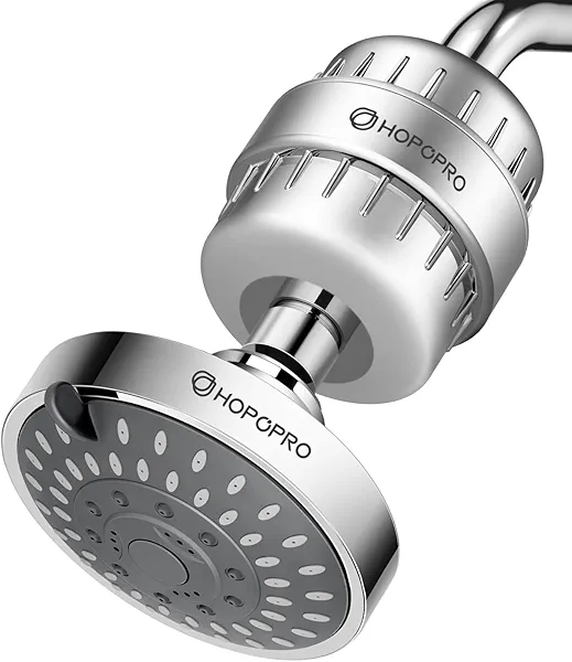 HOPOPRO NBC News Recommended 5 Modes Shower Head and 18 Stages Shower Filter Combo, High Pressure Filtered Showerhead High Output Shower Head Combo Purifying Water Healthy Life
