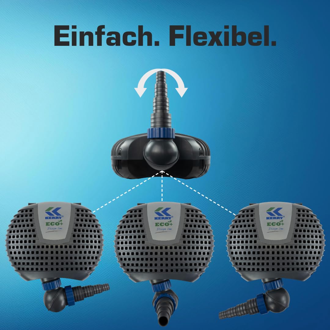 ECO Teichpumpe KEE12000-12000 L/H, nur 85 Watt energiesparend, Vorfilterkammer, 5,5m Förderhöhe, 10m Kabel, Wasserpumpe für Brunnen, Teich und Bach, Brunnenpumpe | Gartenteichpumpe
