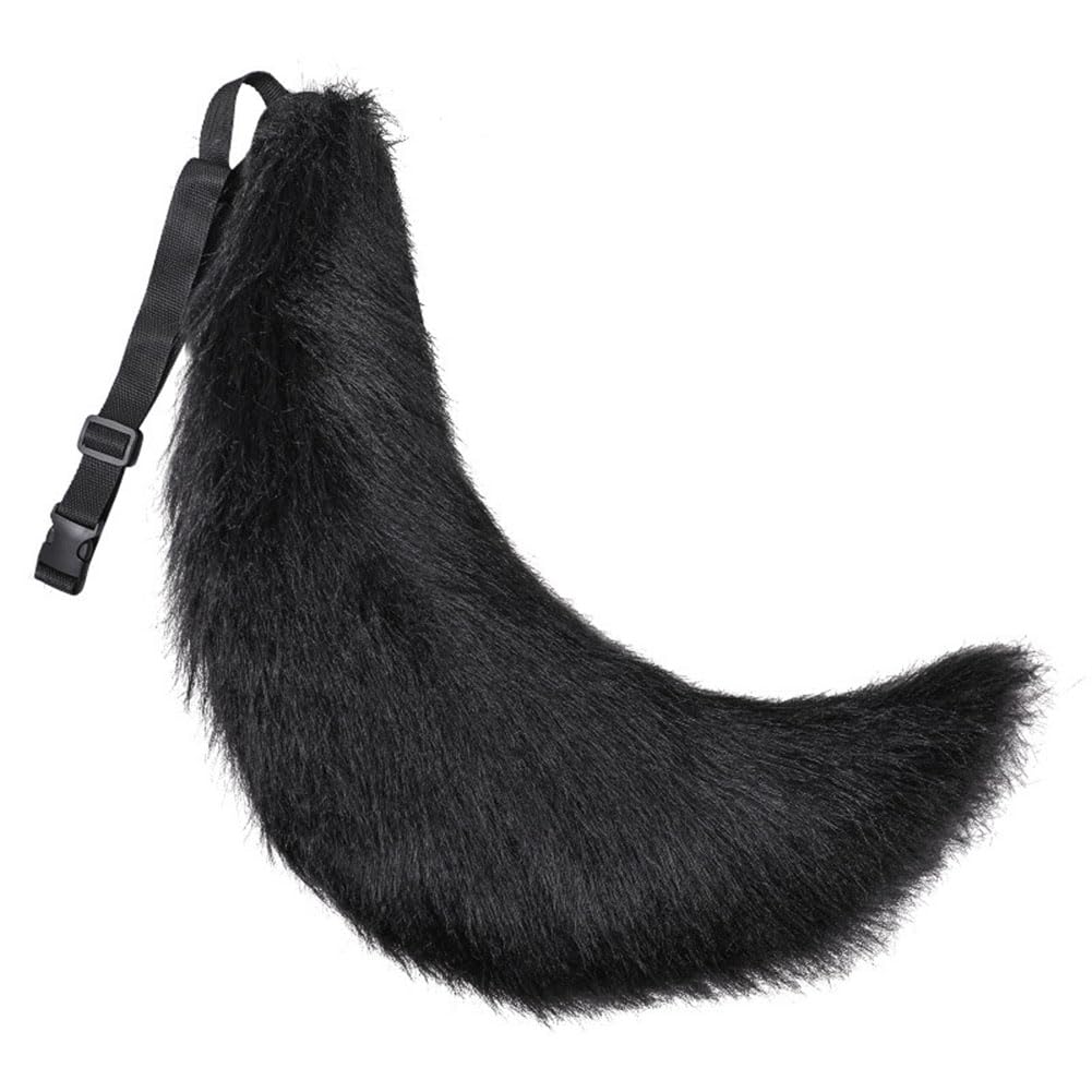 ILUFAM Faux Fur Big Animal Tail 70cm Furry Fox Dog Wolf Tail for Adult Halloween Easter Cosplay Party Costume Accessories (Black)