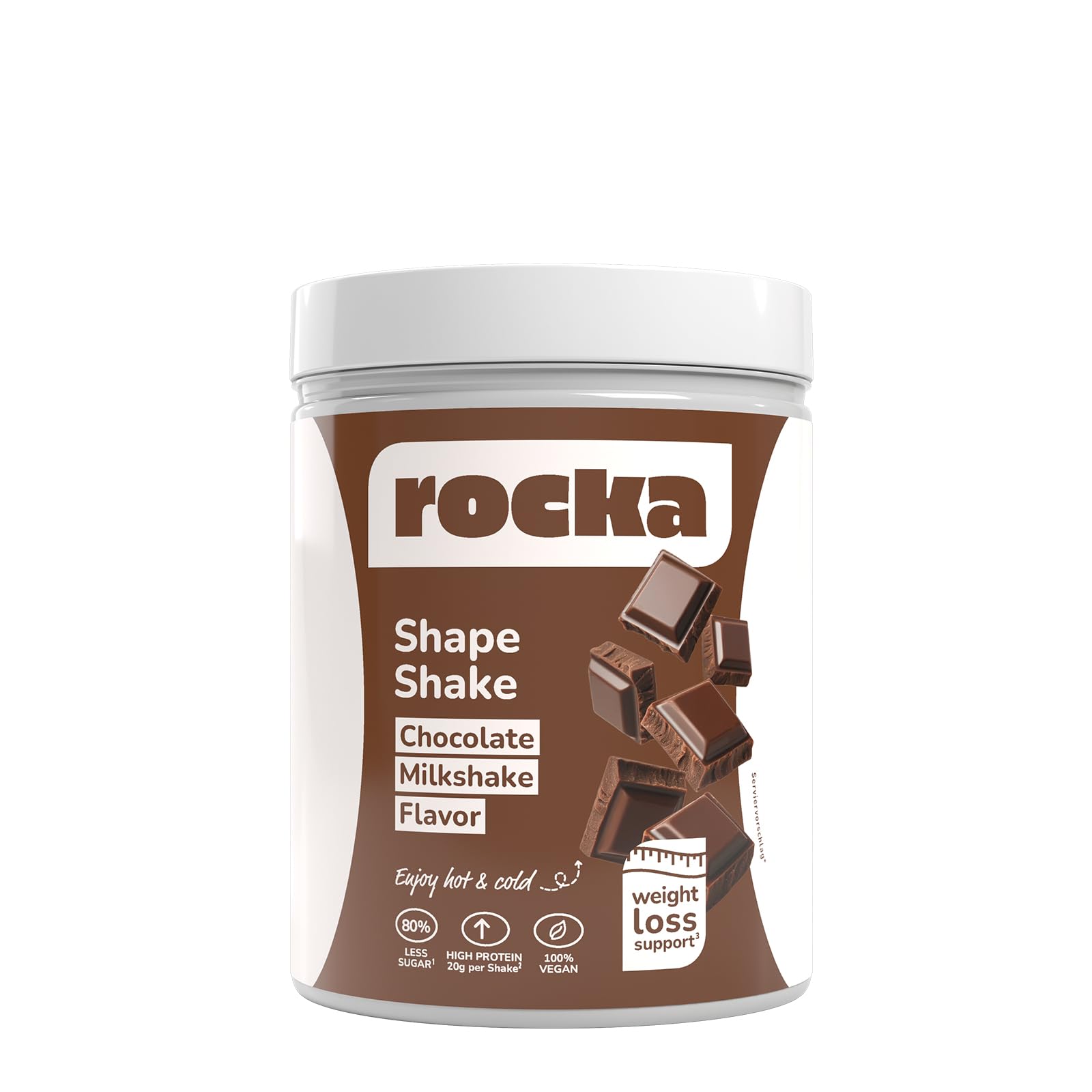 Rocka Nutrition Shape Shake veganes Proteinpulver mit Glucomannan | Veganer Protein Shake mit Ballaststoff zum Abnehmen | Daily Weight Loss Support | 100% Geschmack (600 g, Chocolate Milkshake)