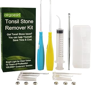 Airgoesin™ 6.75 inch Tonsil Stone Remover LED Tool Kit - 2 Sets, Oral Irrigation Syringe & Stainless Steel Pick, Tonsil Stone Removal Kit for Breath Freshening