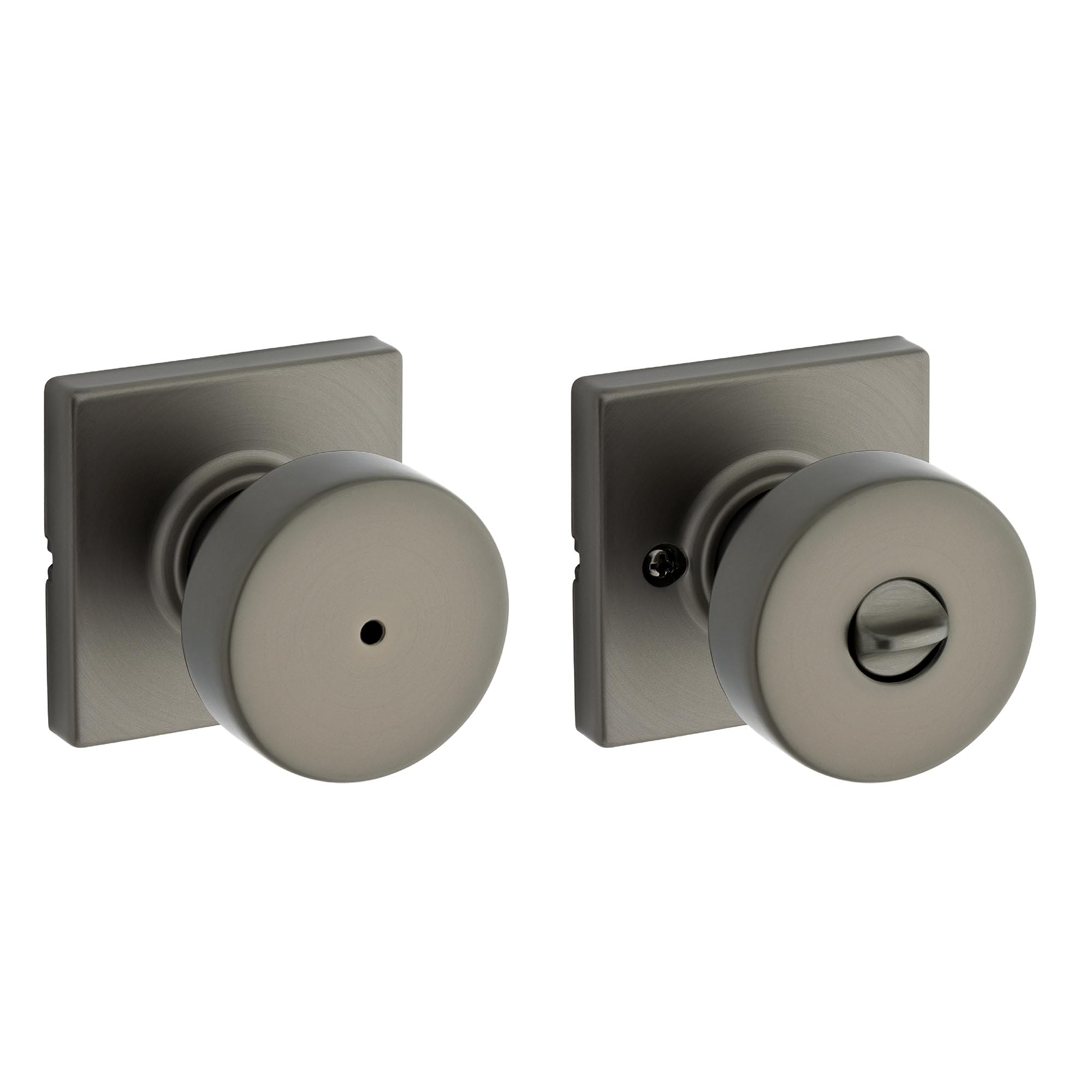 Kwikset Pismo Interior Square Privacy Door Knob with Lock, Door Handle for Bathroom and Bedroom, Gunmetal Keyless Turn Lock Doorknob