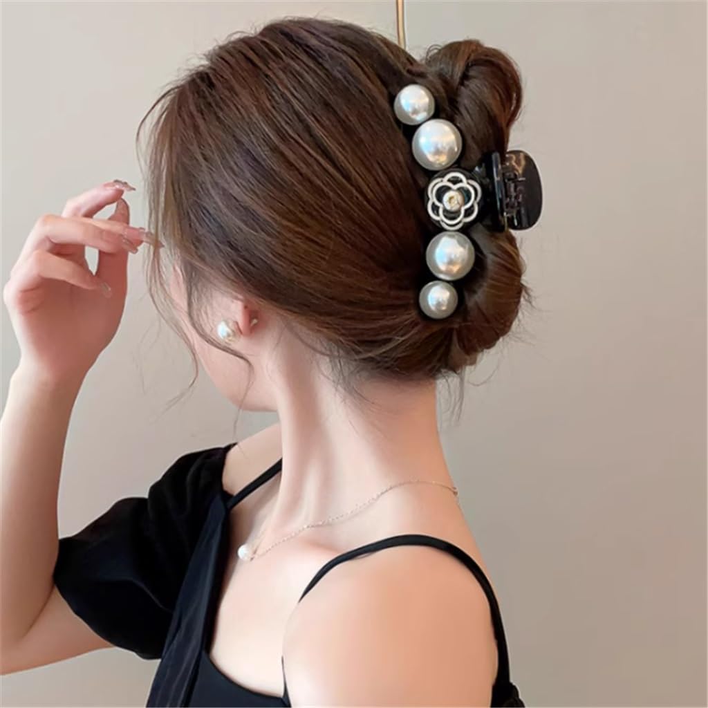 JFDBGU Fermaglio for Capelli con Perle di Fiori di Camelia Clip da Presa for Autunno e Inverno da Donna Clip for squalo di nicchia Clip for Capelli Copricapo