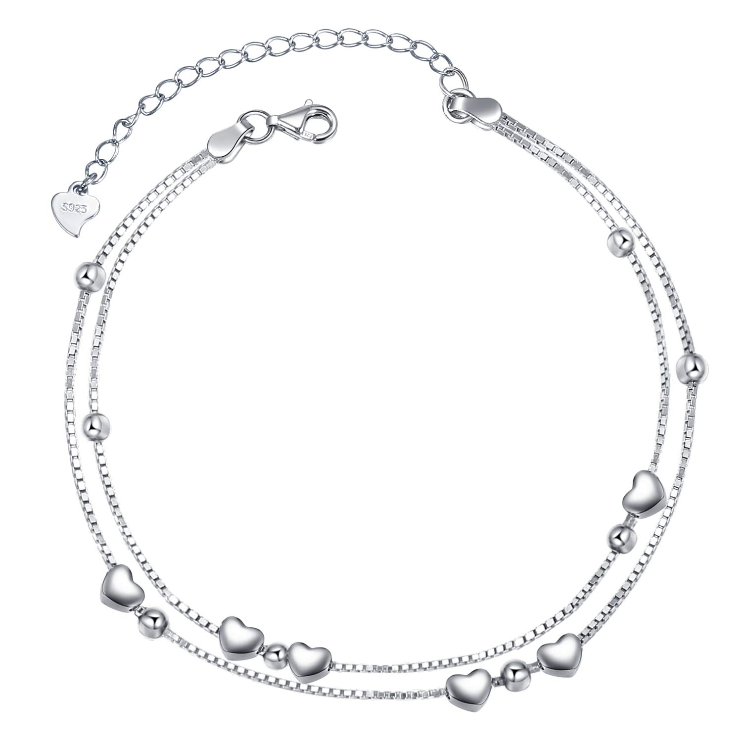 LINGBG JEWELRY 925 Sterling Silver Heart/Star Bracelet Double Stranded Bracelets for Women Sister Friendship Bracelet