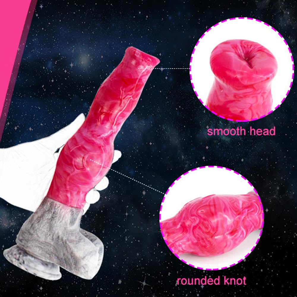 Big Size Long Knotty Silicone Artificial Dog Dildo Wolf Silicone Made Big Knot Multi Colored (Pink+Grey): Pink+grey