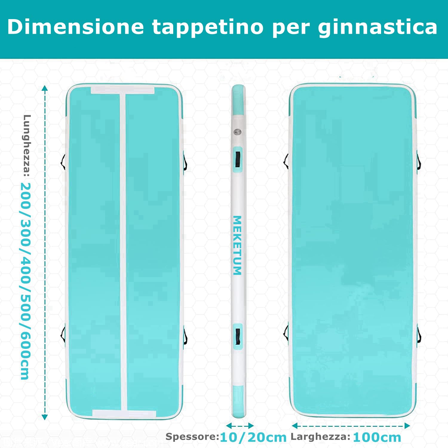 Air Track Tappetino Ginnastica Artistica 2 3 4 5 6 Metri 10/20CM Spessore Materasso Ginnastica da Casa/Yoga/Formazione/Cheerleading/Divertimento Acqua con Pompa