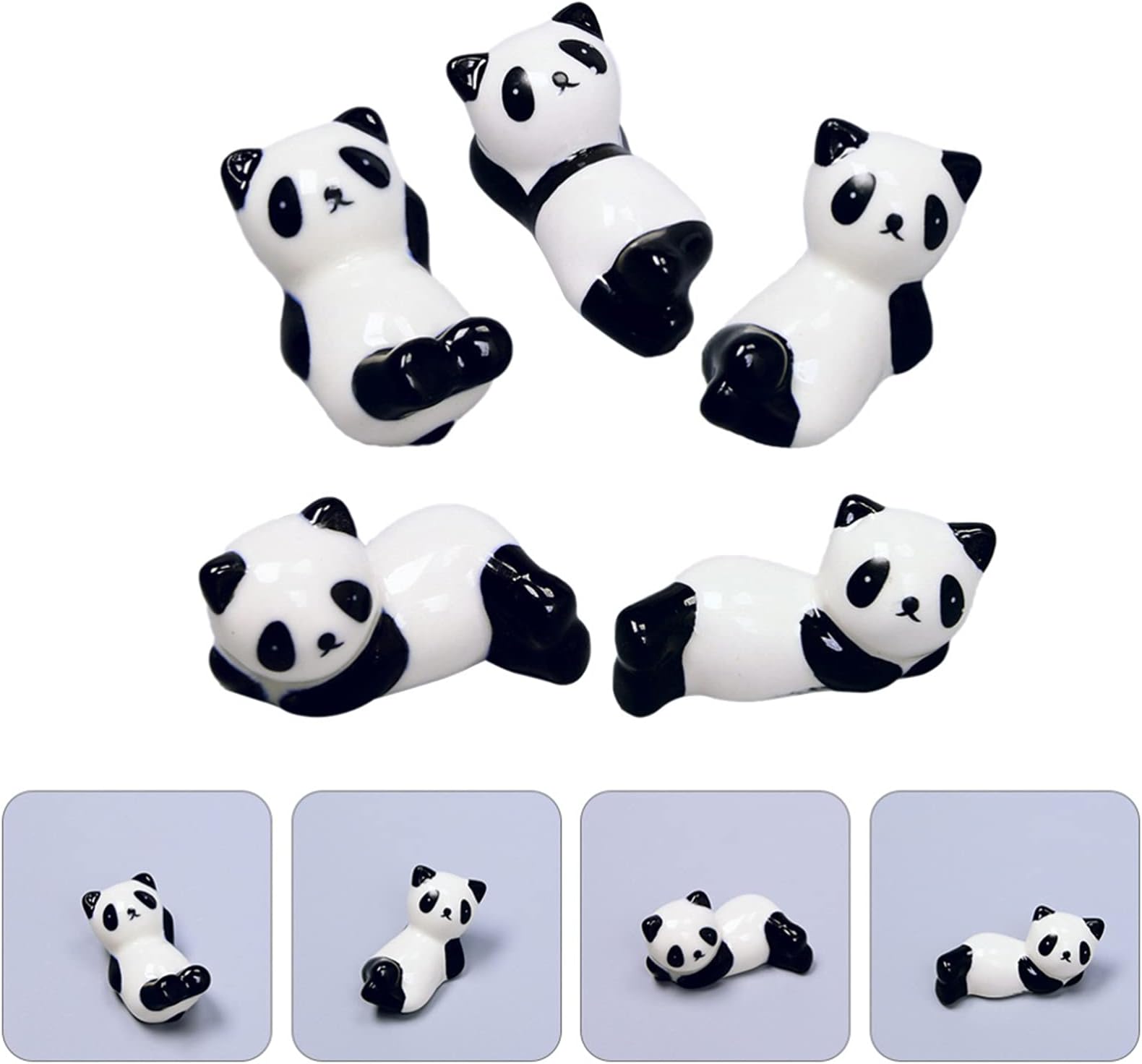 5pcs Chytaii Chopstick Holder Chinese Ceramic Lovely Panda Shape Chopstick Stand Rest Rack Porcelain Spoon Fork Knife Holder Set