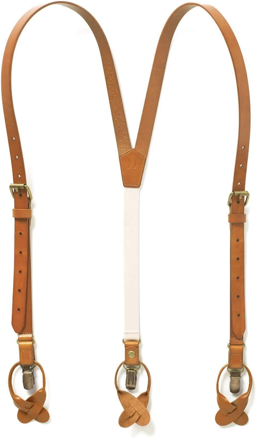 JJ SUSPENDERS Genuine Leather Suspenders For Men with Elastic Strap & Interchangeable Clips