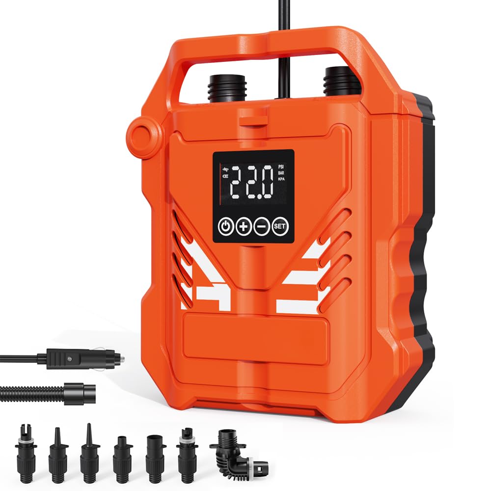 Compresseur d'air électrique 12V portable avec 3 modes et 7 buses de gonflage