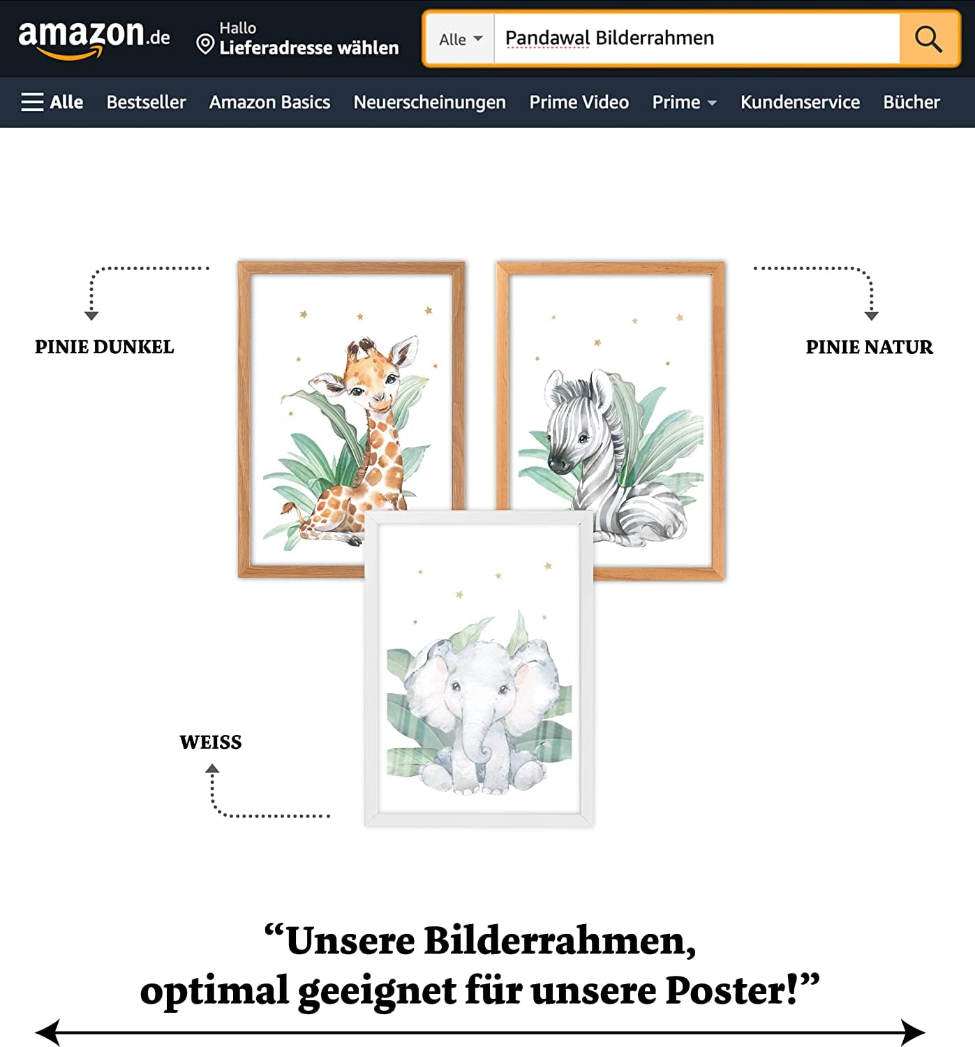 Pandawal Kinderzimmer Bilder mit Spruch und Name Safari Tiere 3er Poster- Set für Mädchen und Junge Wandbilder