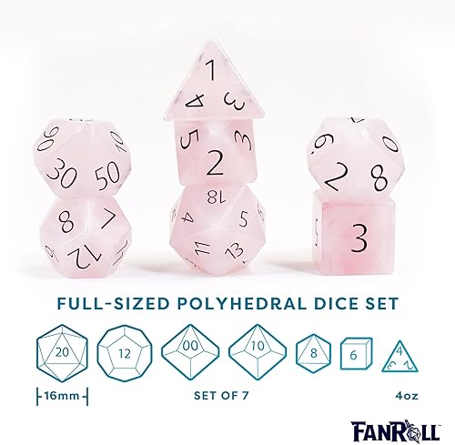 Miniatura 5 de FanRoll by Metallic Dice Games - Juego de dados DND de piedra preciosa de 0.630 in cuarzo rosa, dados de juego de rol para Calabozos y Dragones