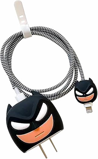 INEFABLE Charger Case Cover Protector with 3D Cute Pattern for iPhone Charger only 18W & 20W, Data Charging Cable Wire Saver Protective Cable Cover Full Protection - Set Of 1 (Batman)