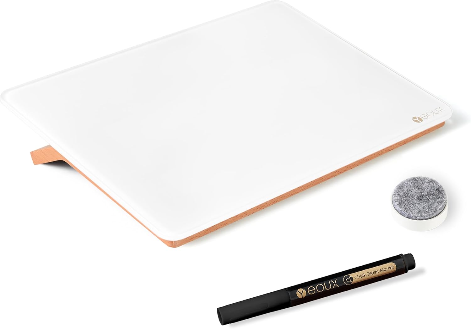 Desk Glass Dry Erase Whiteboard with Reversable Wood Stand, White