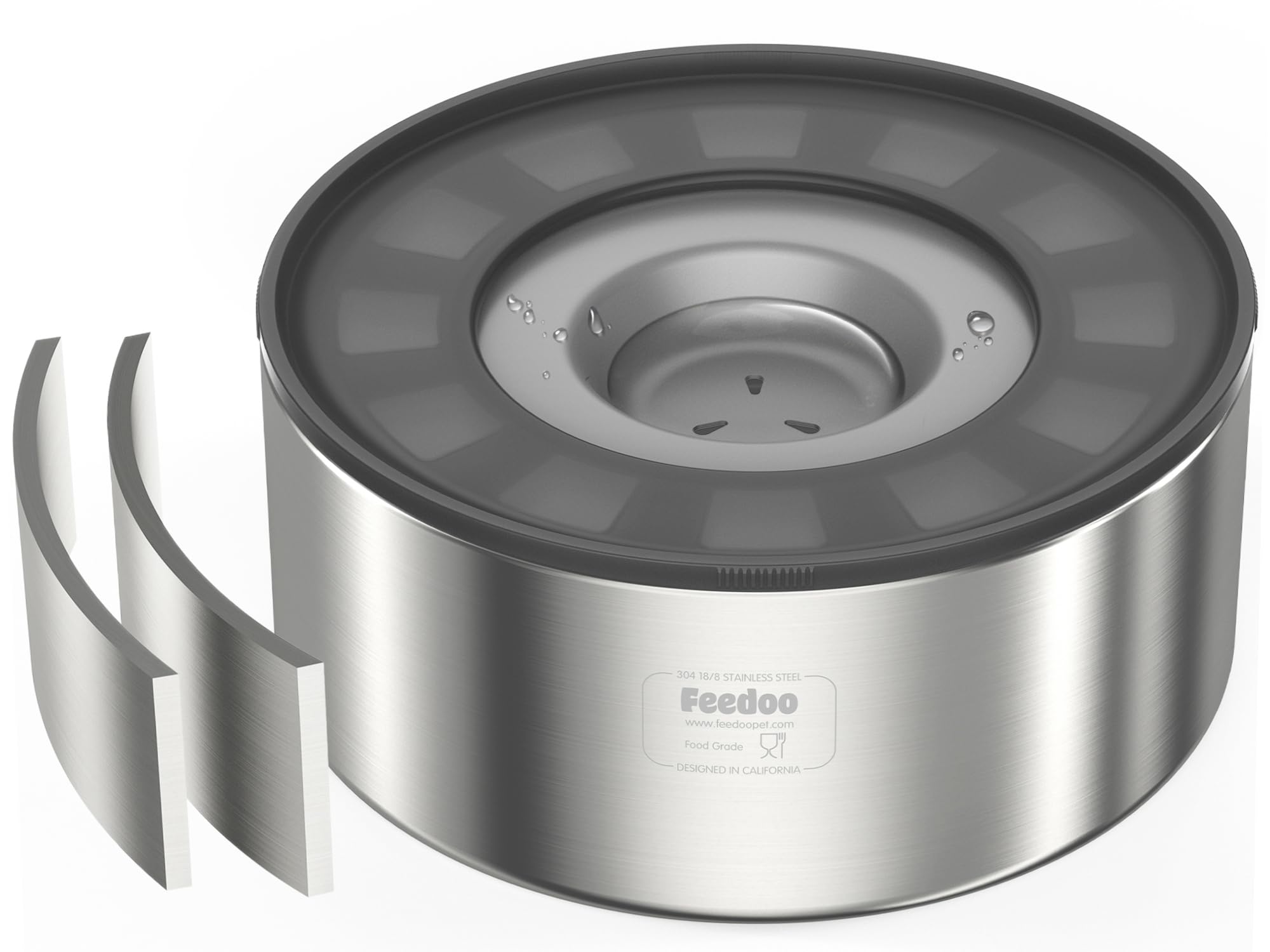 Feedoo 2L No Spill Water Bowl for Dogs, Double-Wall Stainless Steel with Splash-Proof Paws Lid and Floating Disk, Non-Slip Base, Easy to Clean Slow Water Feeder for Small Medium Dogs