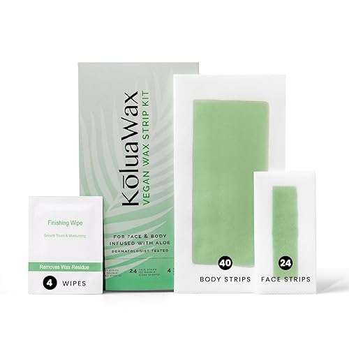KoluaWax Tiras de cera vegana para depilación Fácil de usar, no irritante, kit de depilación sin desorden 40 tiras corporales, 24 tiras faciales,
