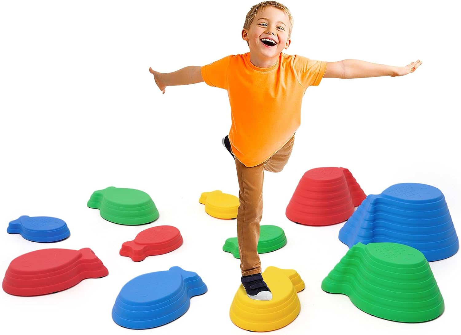 Stepping Stones for Kids Stepping Stones Balance River Stones for Promoting Children's Coordination Skills Sensory Play Equipment Toys Toddler Ages 3 4 5 6 7 8 Years 11 pcs Classic Fish Style
