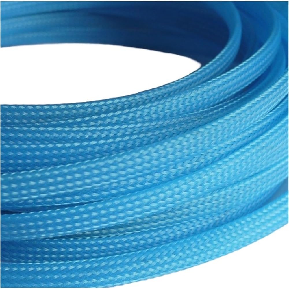 LOMNCHSG Wire Insulation Braid Fire Sleeve, PET Flat Expandable Braided Sleeving, Multicolor, Multiple Sizes(Fluorescent Blue,8MMx20M)