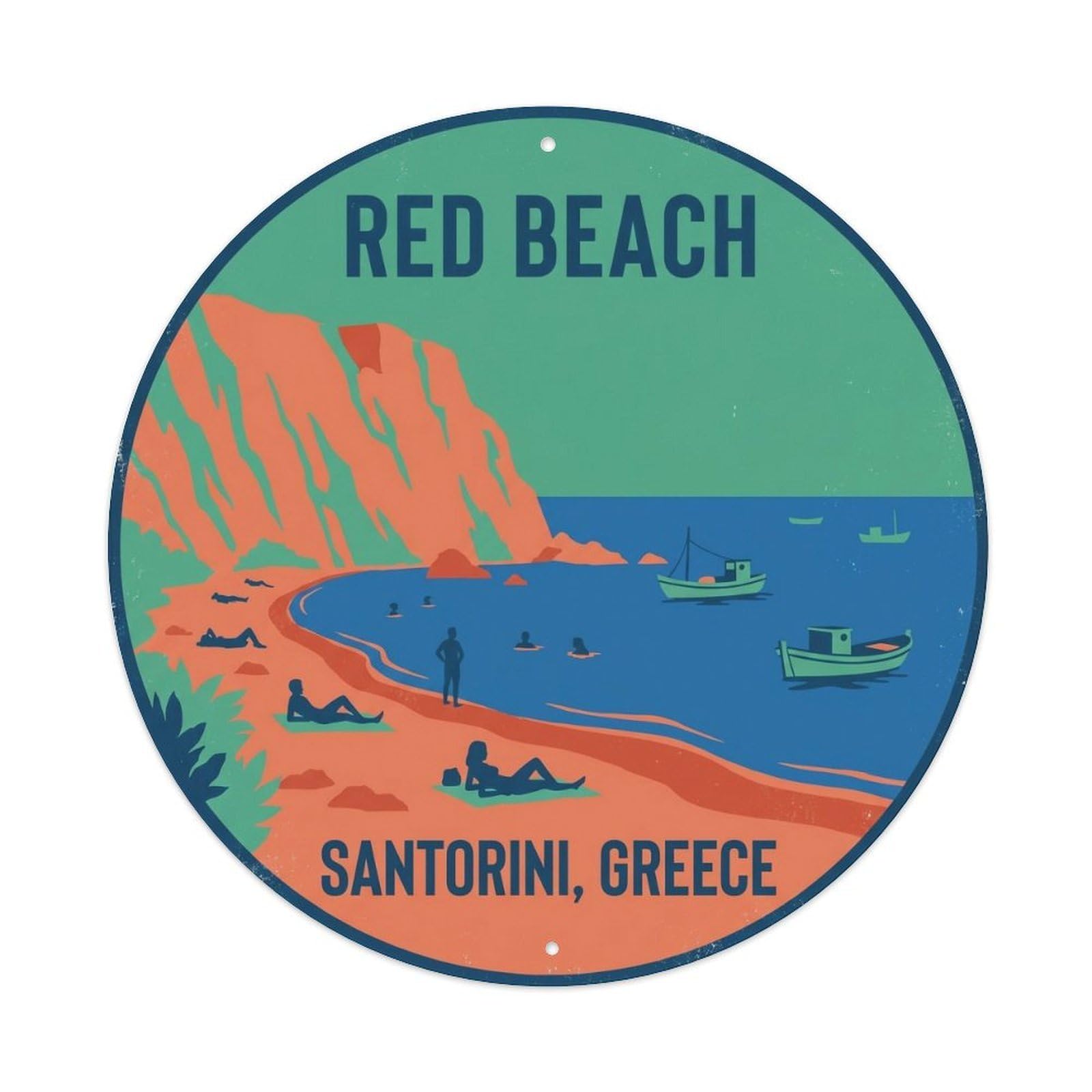 Red Beach Akrotiri Santorini Greece Greek Island Metal Tin Sign
