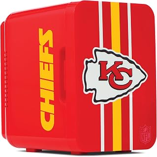 Ukonic NFL Kansas Chiefs 6-Can Mini Fridge – 4L Thermoelectric Cooler, AC/DC Powered, Portable, Team Logo, for Home, Car, Tailgates & Travel