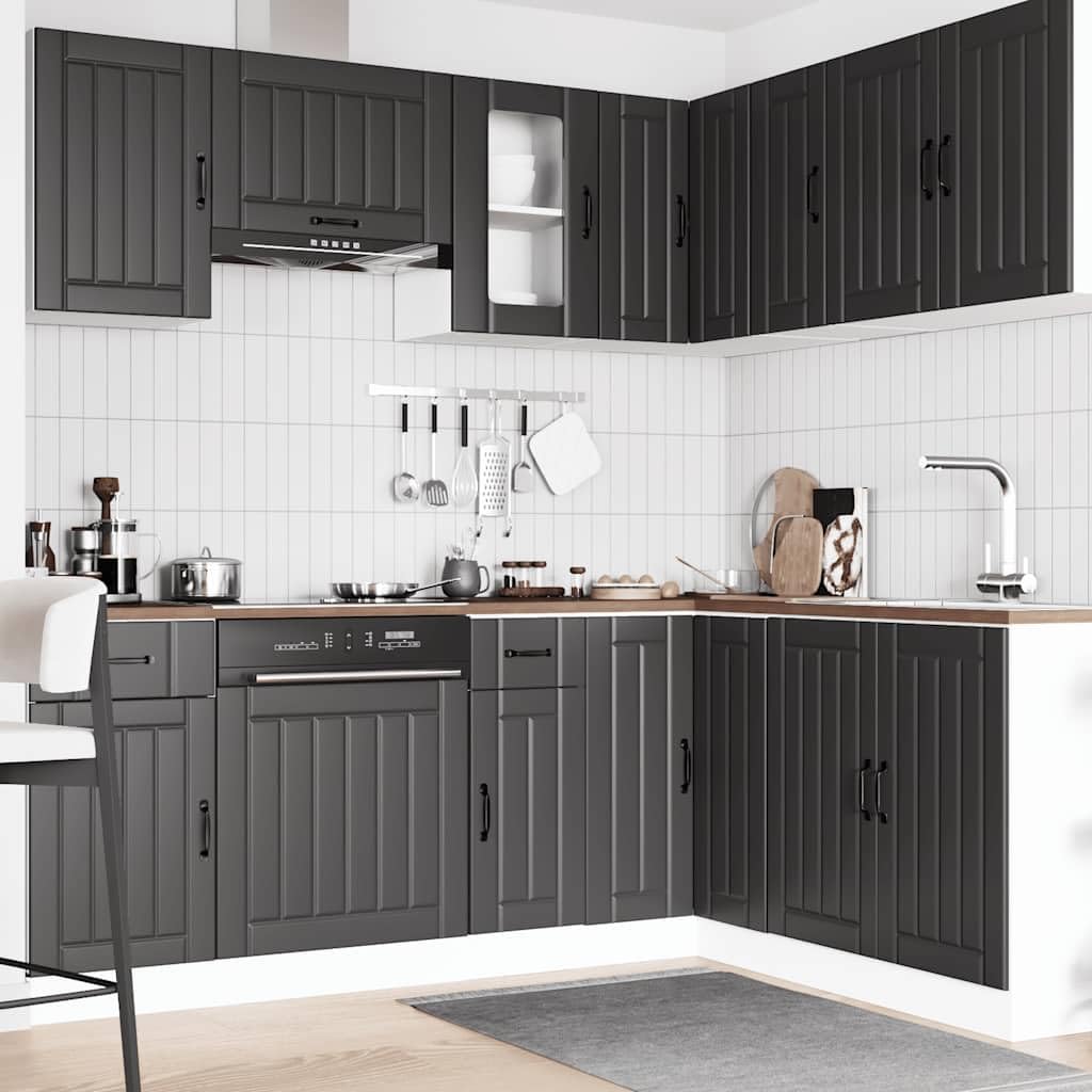 11-TLG. Küchenschrank-Set Lucca Schwarz Holzwerkstoff 80 x 46 x 81,5 cm Modernes Design mit robusten Unterschränken und Hängeschränken für Küche, Singlewohnung und Ferienwohnung