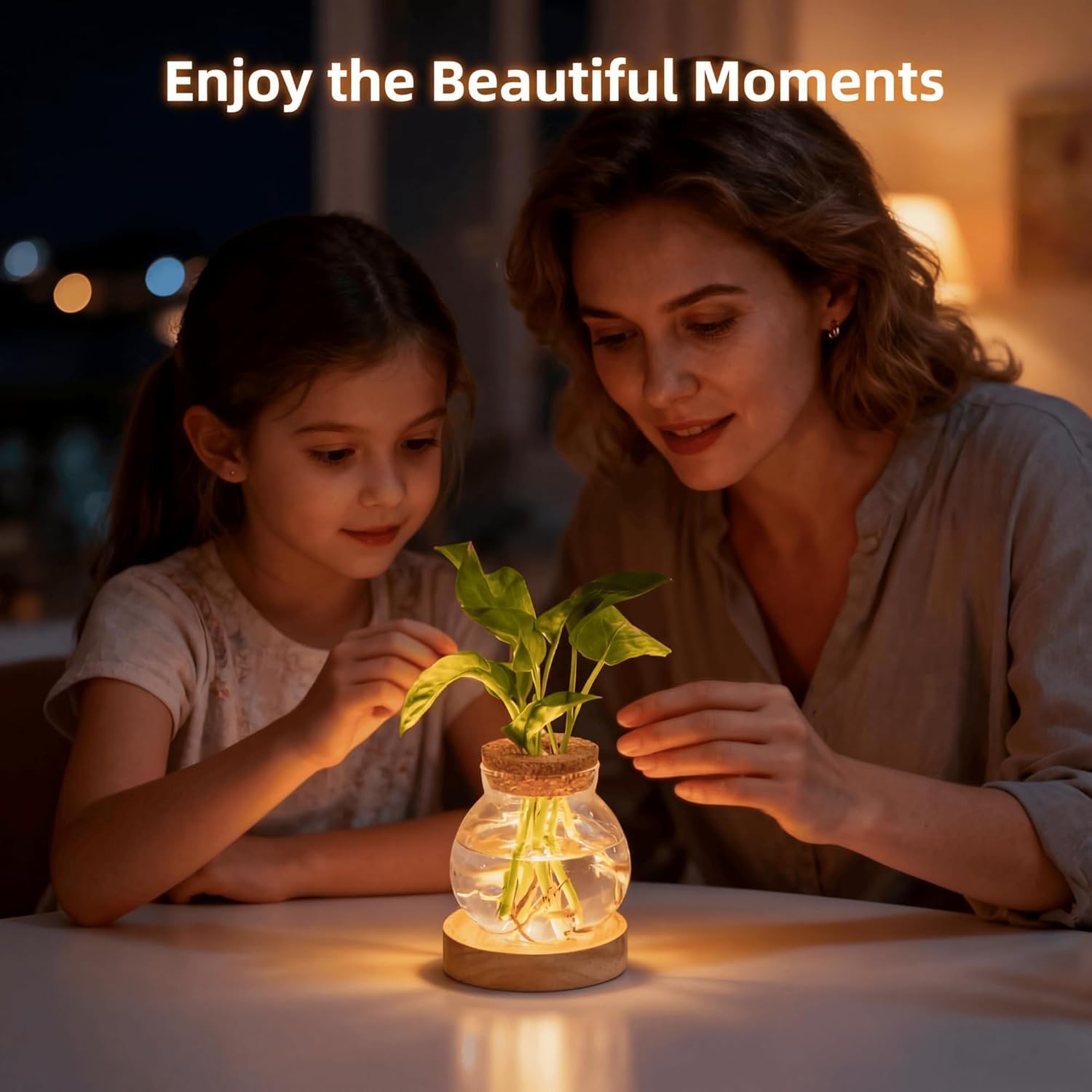 Pflanzen-Anzuchtstation mit Licht, Glas-Terrarium mit stufenloser Dimmfunktion, Hydrokultur-Glasbehälter, Vase, Gläser, Gartenarbeit, Geschenke für Mutter, Frauen, Pflanzenliebhaber, 4 Stück