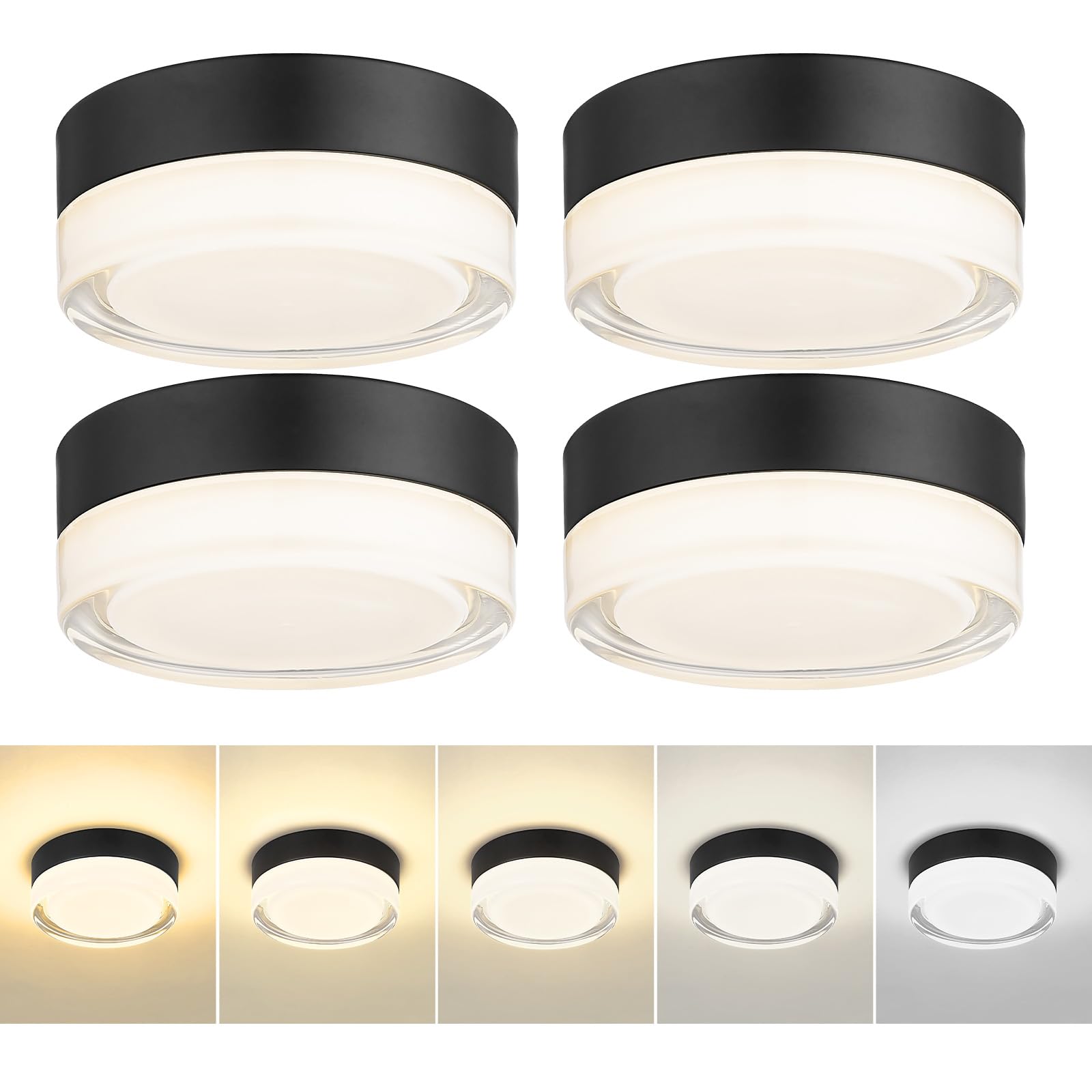 zeyu 4PK 6 Inch LED Flush Mount Ceiling Lights, 14W Black LED