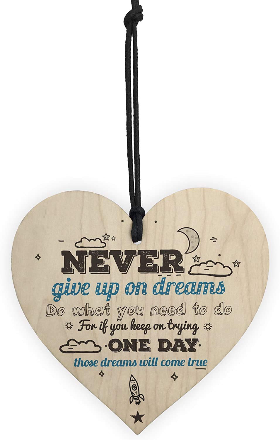 Red Ocean Blue Never Give Up Inspirational Motivational Quote Shabby Chic Wooden Heart Friendship Sign Gifts