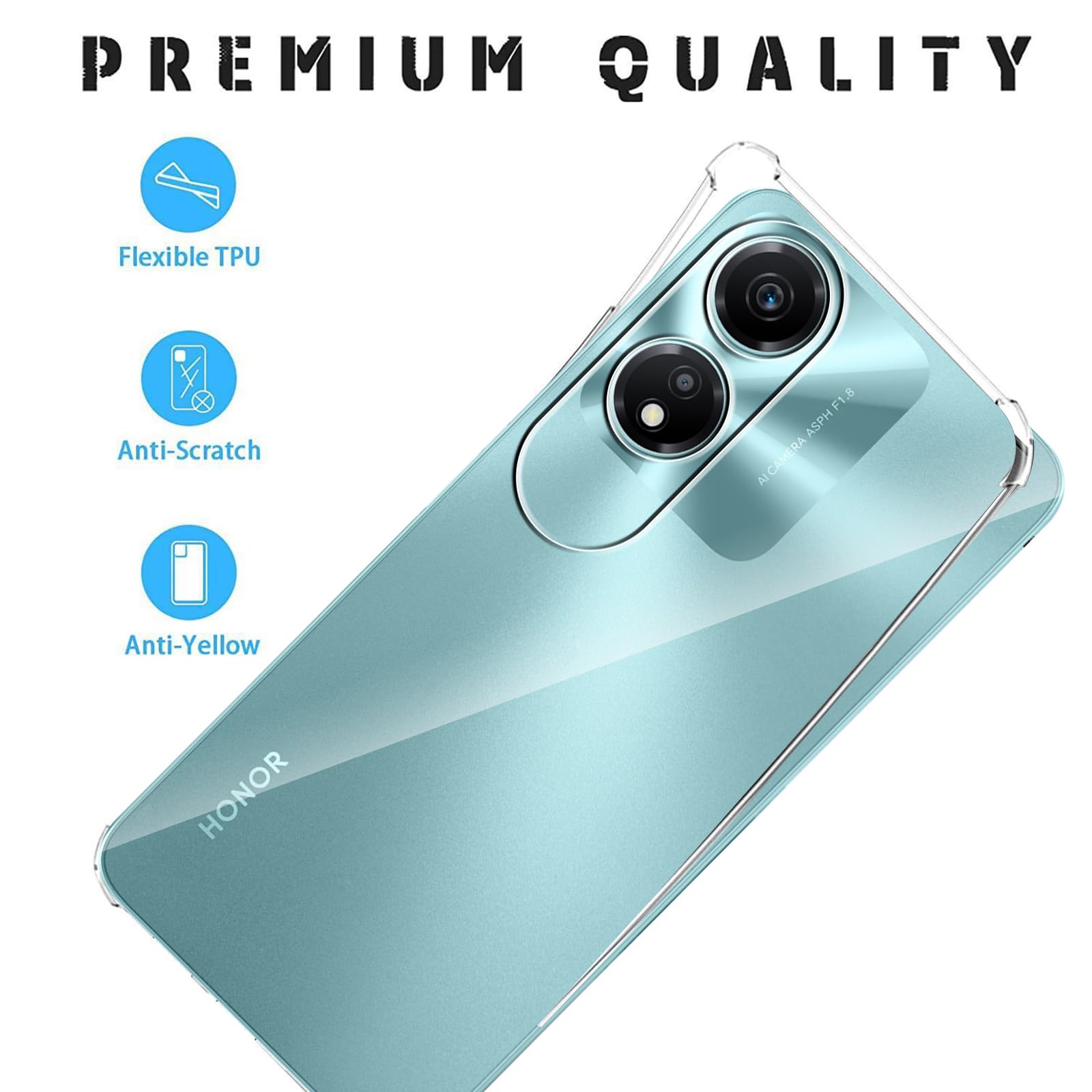 Cover Per Honor X5 Plus In Morbido Silicone TPU Trasparente + 3 Pellicole Vetro Temperato - Custodia Antiurto E Antigraffio - 5