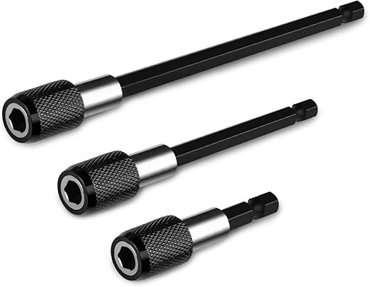 QWORK 3 Pcs 1/4 Inch Hex Shank Quick Release Bar Socket Screwdriver Bit Holder, Magnetic Extension Chuck Adapter set for Screws, Nuts, Drill,Driver,bit set and Handheld Driver