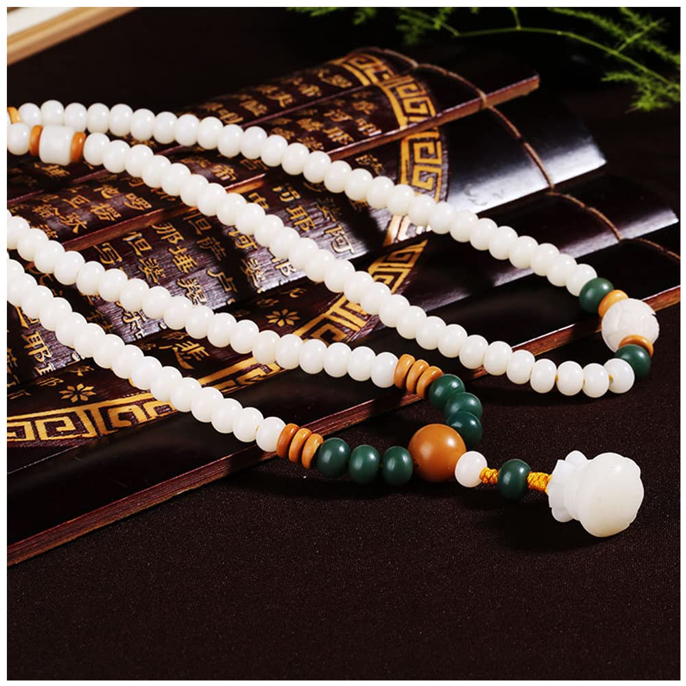 Cuenta de Buda,Collar de meditación,Pulsera con Cuentas Bodhi Blancas Naturales 108 Collar de Cuentas de Buda de oración Mujeres Hombres para meditación de Yoga