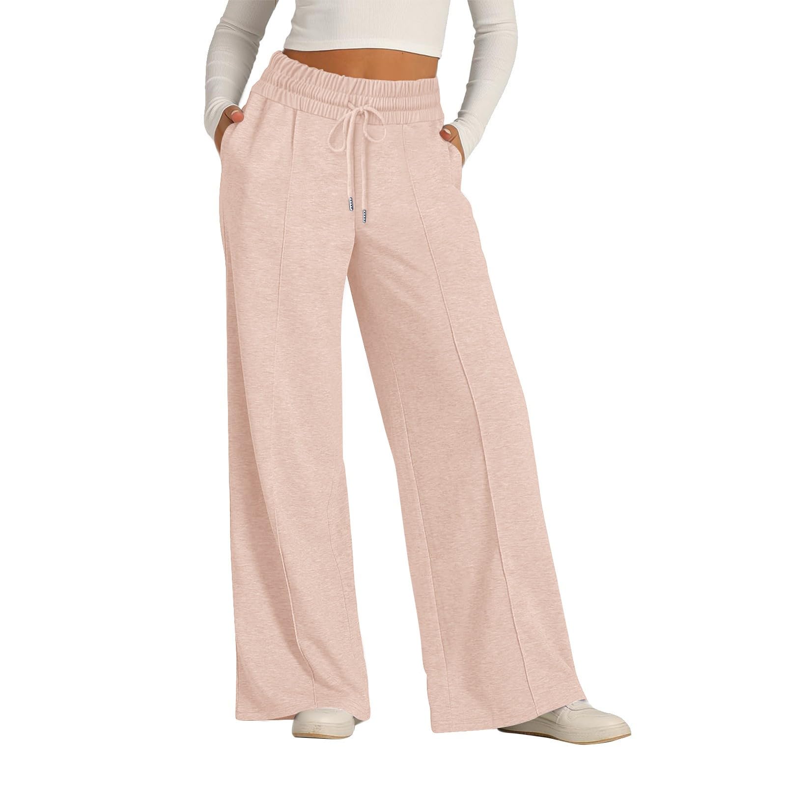 GKZA Pants para Mujer Women Lounge Pants Womens Joggers with Pockets Plus Size Sweatpants for Women Lounge Pants for Women Women Sweat Pants Womens Black Pants Open Leg Sweatpants (Beige,XL)