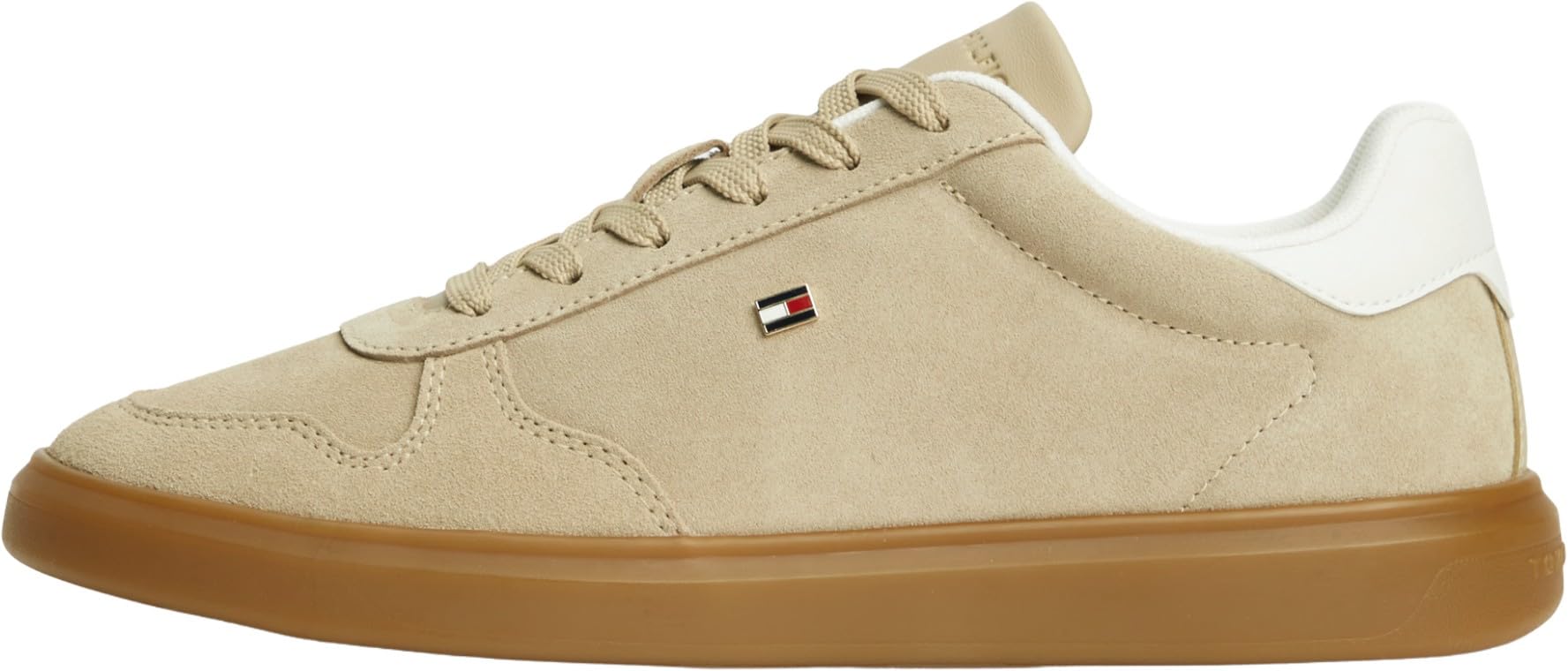 Tommy Hilfiger Women Th Icon Court Light Suede FW0FW09593 Low Top, Brown (Ecru/Horseradish), 7.5