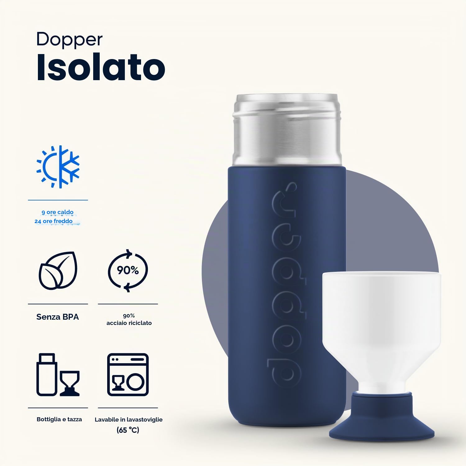 Dopper Insulated Bottiglia Termica 1L Breaker Blue - Doppia parete, a prova di perdite, mantiene freddo 24h/caldo 9h - Borraccia acciaio inox - Thermos, tazza caffè - acqua, tè