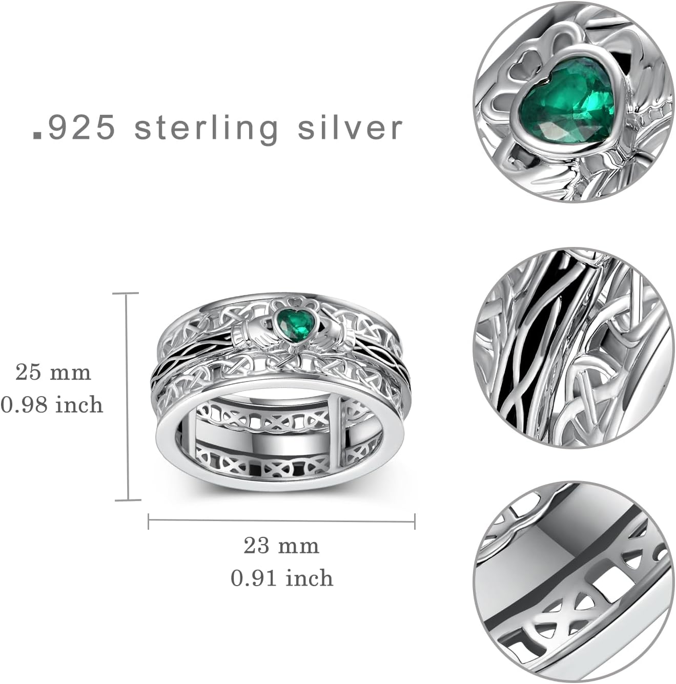 Claddagh Ring 925 Sterling Silver Claddagh Rotatable Fidget Ring Spinning Ring Irish Jewelry Gifts for Women Men - Image 4